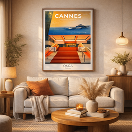 Affiche Cannes – Poster Côte d’Azur, ambiance Festival, déco chic méditerranéenne, cadeau voyage