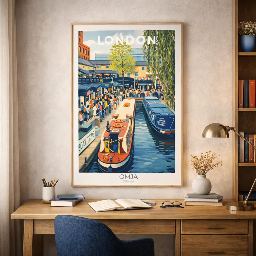 Affiche Londres Camden | Poster voyage UK canal & péniches | Déco urbaine chic | Art mural city trip | Cadeau London
