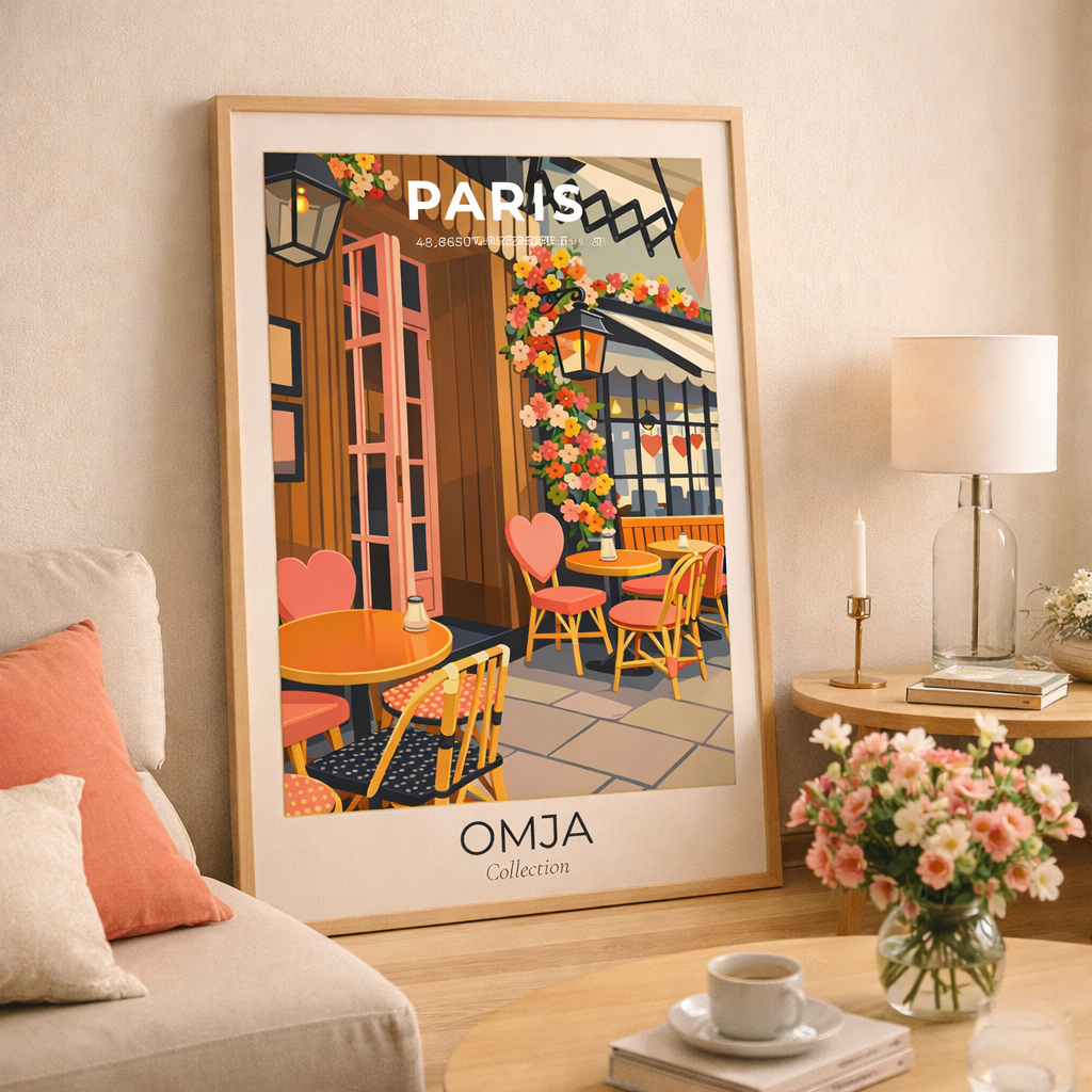 Affiche Paris – Café Romantique & Charme Parisien | Poster Voyage Déco Murale