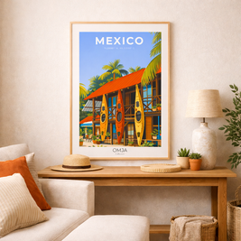 Affiche Mexique – Poster voyage tropical | Déco murale bord de mer bohème | Art mural solaire & authentique