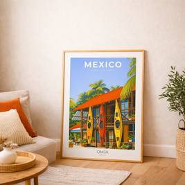 Affiche Mexique – Poster voyage tropical | Déco murale bord de mer bohème | Art mural solaire & authentique