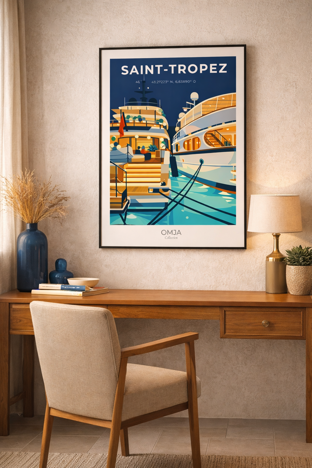 Affiche Saint-Tropez Port – glamour de la Côte d’Azur, poster voyage premium, déco méditerranéenne chic